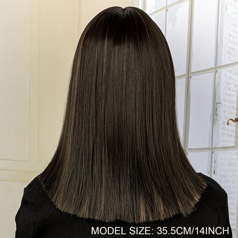 Short Bob Straight Hair Wigs With Bangs Synthetic Shoulder Length Hair