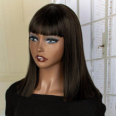 Short Bob Straight Hair Wigs With Bangs Synthetic Shoulder Length Hair