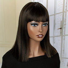Short Bob Straight Hair Wigs With Bangs Synthetic Shoulder Length Hair