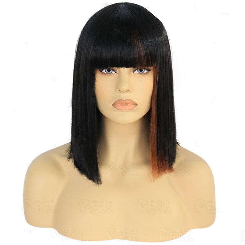 Short Straight Bob Wig With Bangs Synthetic Natural Bob Wig