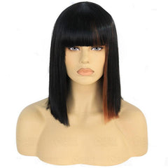 Short Straight Bob Wig With Bangs Synthetic Natural Bob Wig