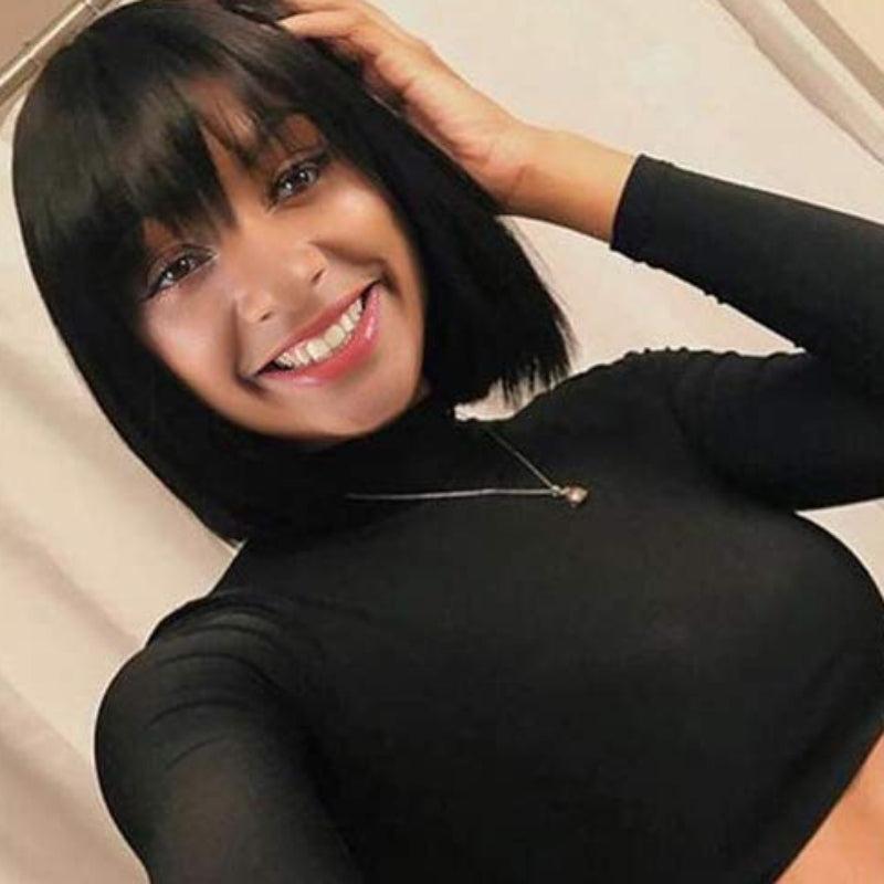 Short Straight Bob Wig With Bangs Synthetic Natural Bob Wig