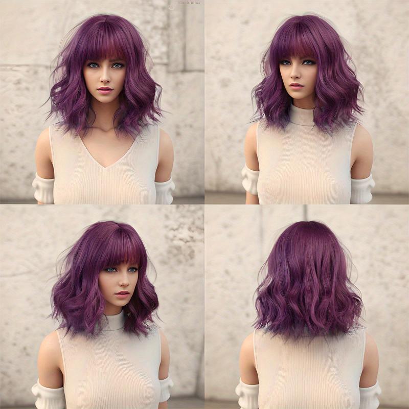 Short Brown Bob Wig Women Wave Hair Bangs Heat Resistant Fiber