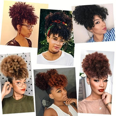 Afro Puff Ponytail Bangs Kinky Curly Hair Clip Short Extensions
