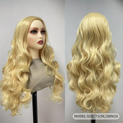 Golden Long Wavy Wig With Bangs for Halloween Cosplay
