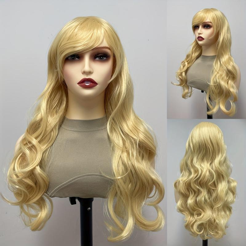 Golden Long Wavy Wig With Bangs for Halloween Cosplay