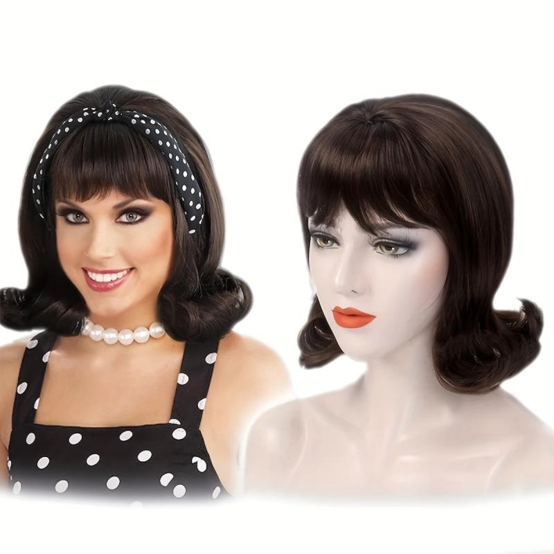 Short Curly Bob Cut Wig With Bangs Synthetic Wig Heat Resistant