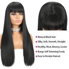 Silky Soft Human Hair Wig with Bangs for Women Girls