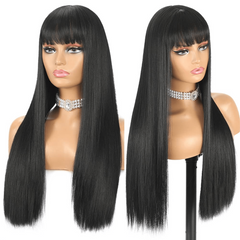 Silky Soft Human Hair Wig with Bangs for Women Girls