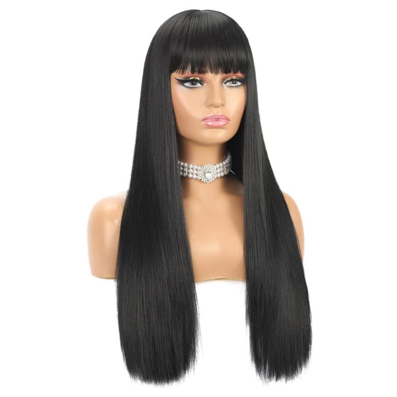 Silky Soft Human Hair Wig with Bangs for Women Girls