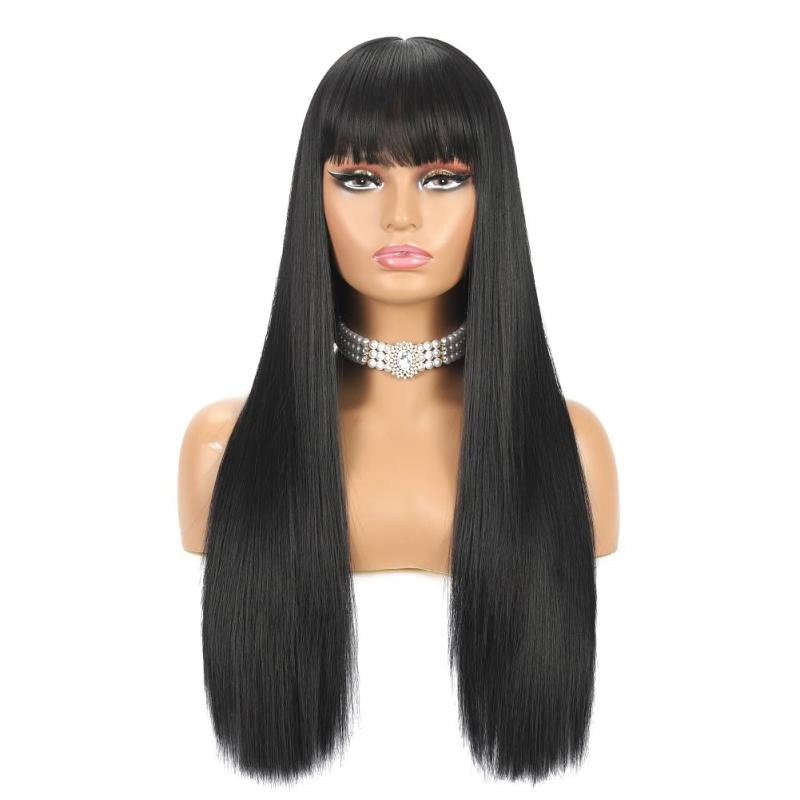 Silky Soft Human Hair Wig with Bangs for Women Girls