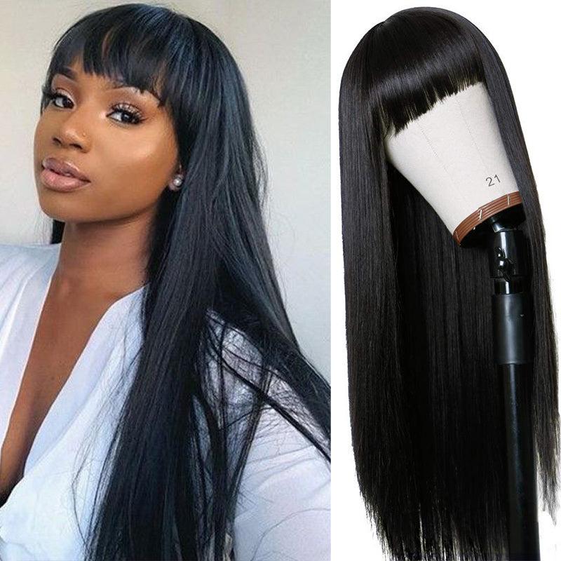 Silky Soft Human Hair Wig with Bangs for Women Girls