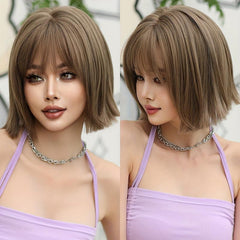 Wavy Brown Wig For Women Daily Party Summer Synthetic Bob Wigs