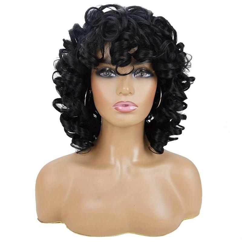 Curly Wig With Bangs Afro Loose Curls Synthetic Wigs