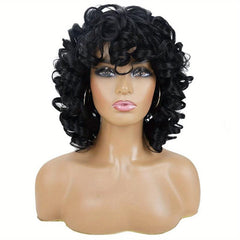 Curly Wig With Bangs Afro Loose Curls Synthetic Wigs