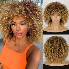 Short Curly Wigs For Women Kinky Curly Wig With Bangs Wigs 25