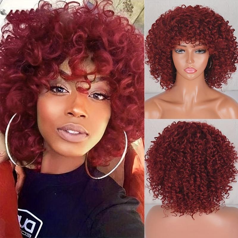 Short Curly Wigs For Women Kinky Curly Wig With Bangs Wigs 25