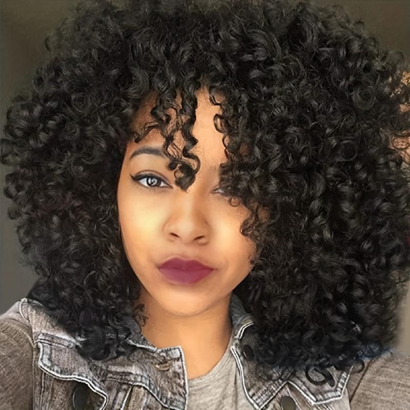 Short Curly Wigs For Women Kinky Curly Wig With Bangs Wigs 25