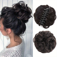 Curly Bun Claw Synthetic Hair Band Wrapped Around Messy Bun Ponytail
