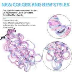 10 pcs Unicorn Clip In Hair Extensions Pink Light for Women Girls Cosplay
