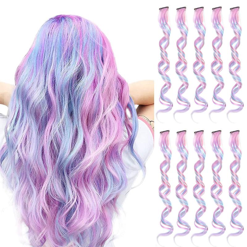 10 pcs Unicorn Clip In Hair Extensions Pink Light for Women Girls Cosplay
