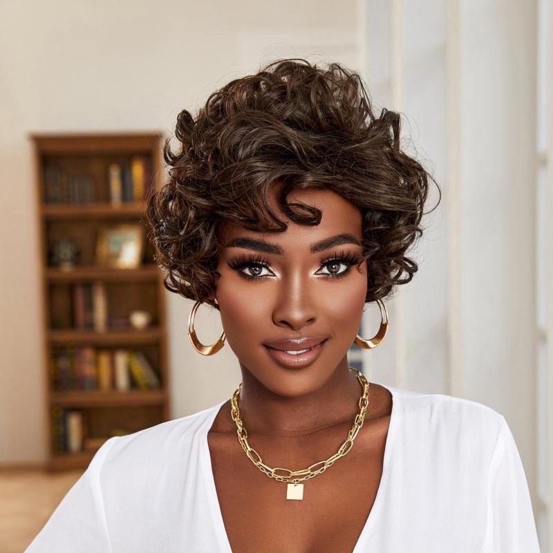 25 cm Short Curly Wave Wigs for Women Natural Synthetic Hair Replacement Wigs