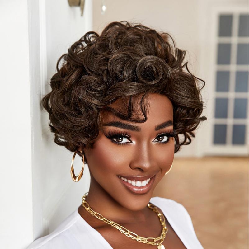 25 cm Short Curly Wave Wigs for Women Natural Synthetic Hair Replacement Wigs