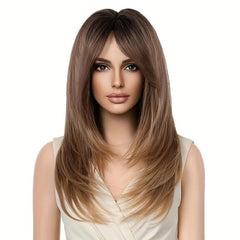 Long Wavy Layered Wigs With Bangs Shoulder Length Glueless Hair Wigs