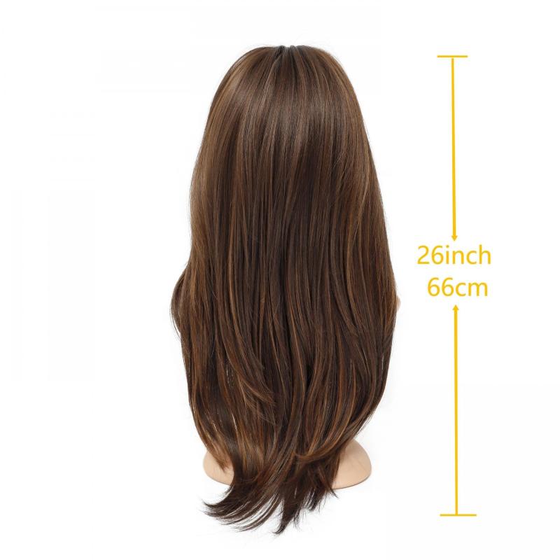 Long Wavy Layered Wigs With Bangs Shoulder Length Glueless Hair Wigs