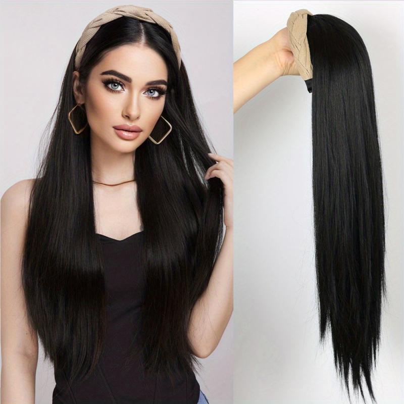 Brown Headband Wig Straight Women Synthetic Half Wig