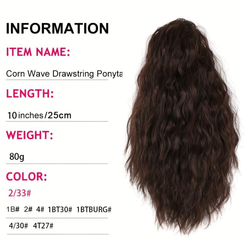 Wavy Ponytail Extensions Synthetic Fiber Drawstring Curly Ponytail Extensions