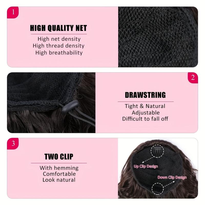Wavy Ponytail Extensions Synthetic Fiber Drawstring Curly Ponytail Extensions