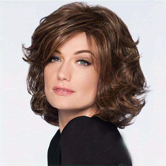 Short Curly Bob Cut Synthetic Wig with Oblique Bangs