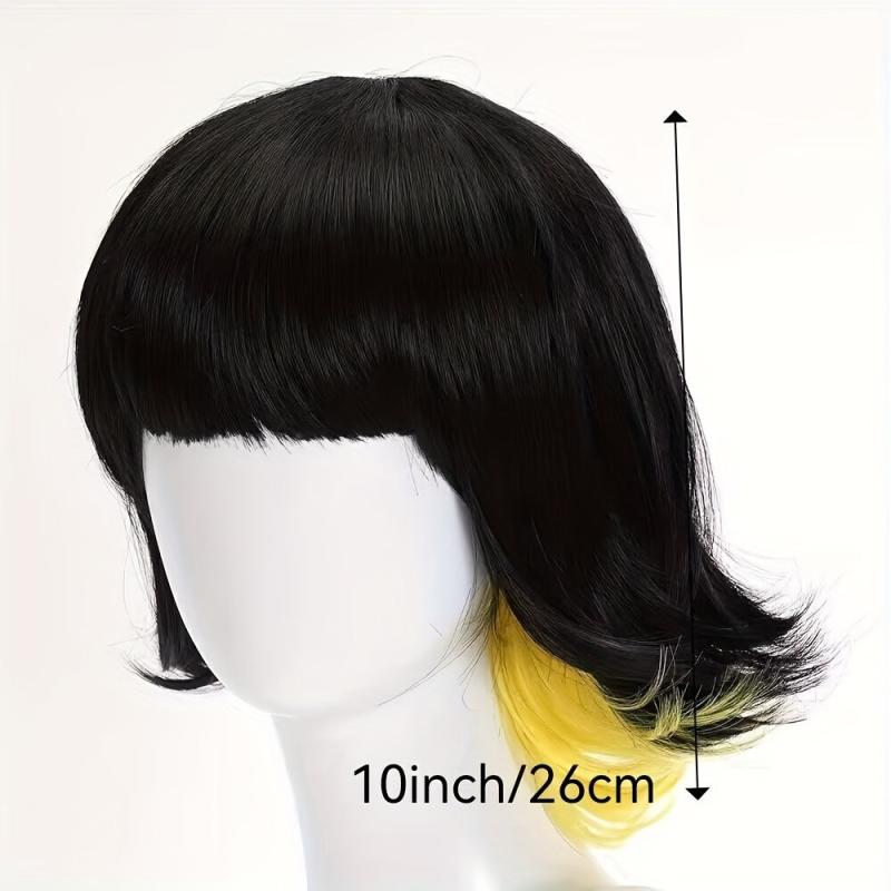 Rainbow Short Straight Wig Synthetic Wig With Bangs Heat Resistant