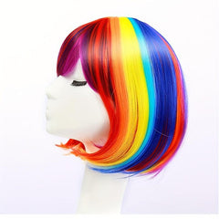 Rainbow Short Straight Wig Synthetic Wig With Bangs Heat Resistant