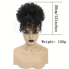 Afro Curly Puff Topper With Hair Bangs Synthetic Clip In