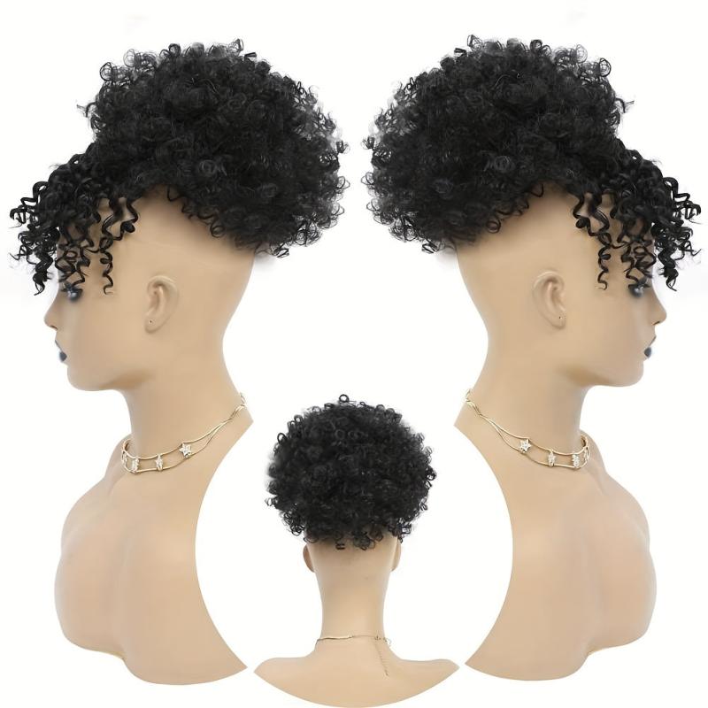 Afro Curly Puff Topper With Hair Bangs Synthetic Clip In
