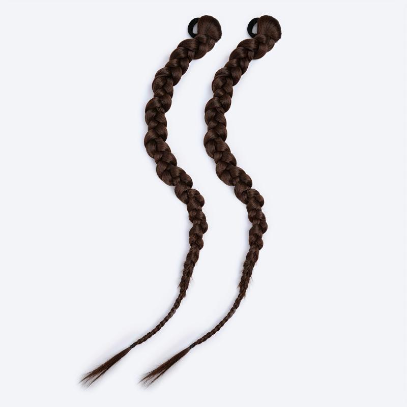 2PCs Braided Ponytail Extension Elastic Hair Tie Straight Wrap For Women