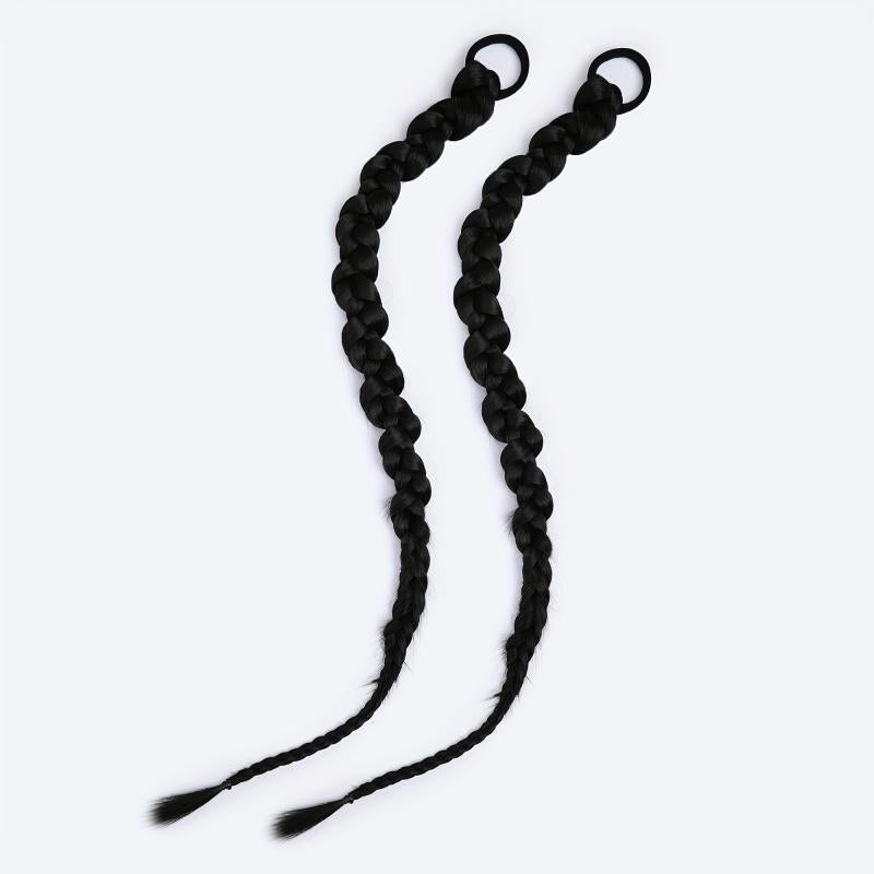 2PCs Braided Ponytail Extension Elastic Hair Tie Straight Wrap For Women
