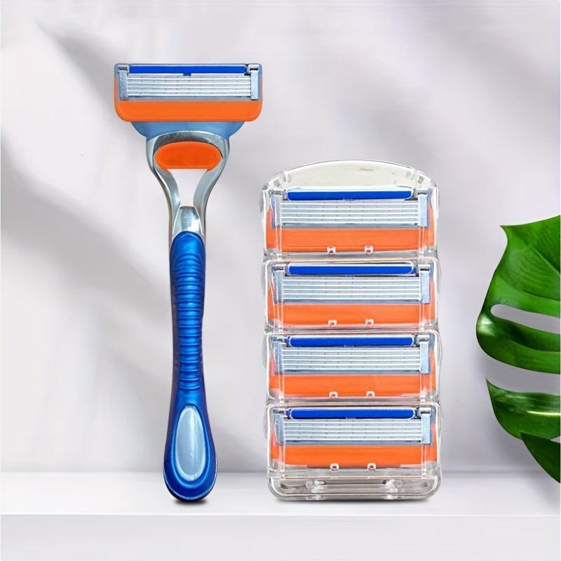 Men's 5-Layer Stainless Steel Razor Set with Replaceable Blades