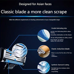 Men's 4-Blade Razor Manual Beard Scrapper Set