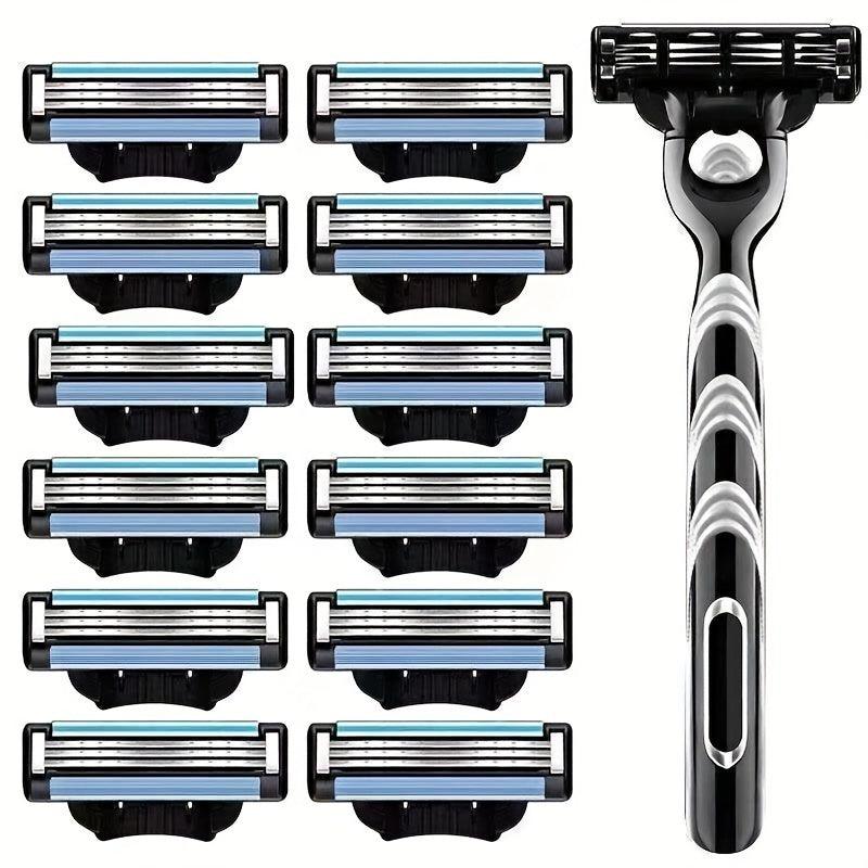 Men's High-End Beard Shaving Kit with 3-Layer Razor & 12 Blades