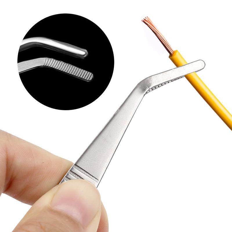 2PCS Stainless Steel Round Head Tweezers Curved Serrated Tip Gardening Tools