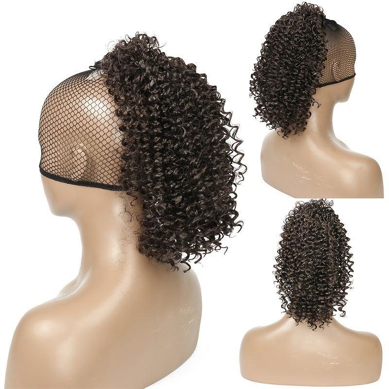 Short Deep Curly Drawstring Ponytail Extensions Synthetic Clip In Hair