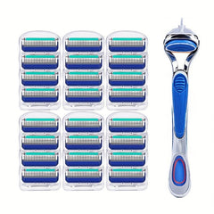 Vintage 5-Layer Manual Razor Set with 12-24 Refills - Stainless Steel