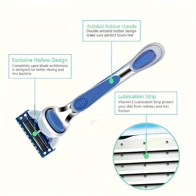 Vintage 5-Layer Manual Razor Set with 12-24 Refills - Stainless Steel