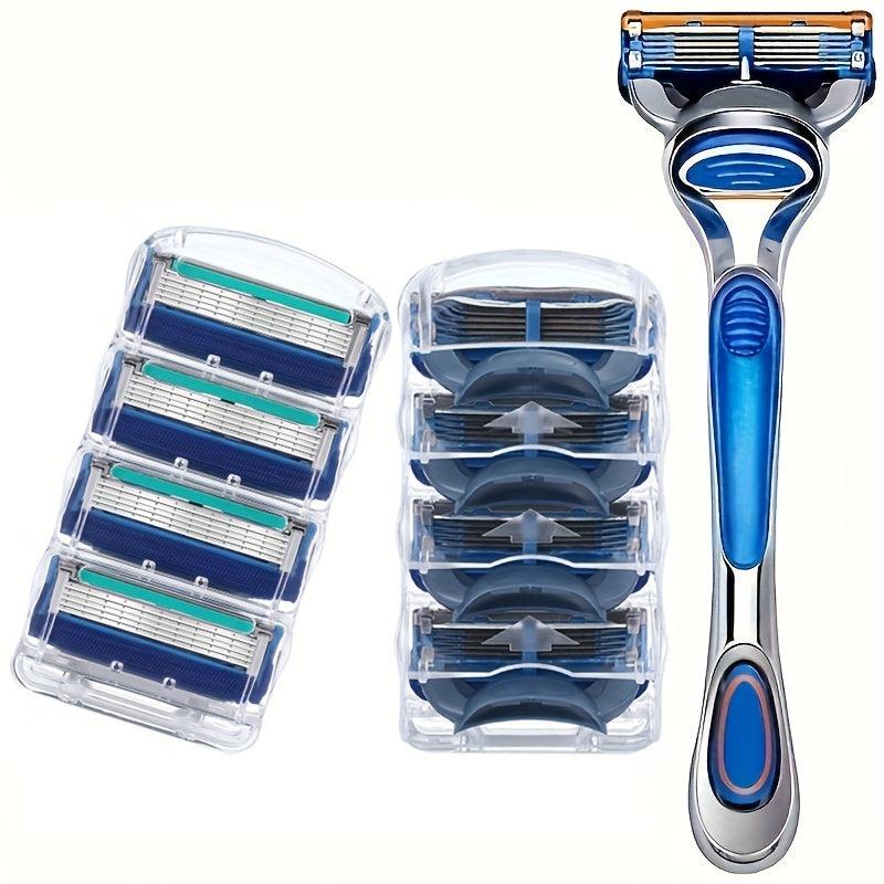 Vintage 5-Layer Manual Razor Set with 12-24 Refills - Stainless Steel