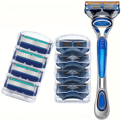 Vintage 5-Layer Manual Razor Set with 12-24 Refills - Stainless Steel