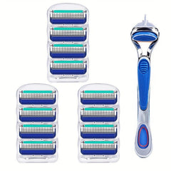 Vintage 5-Layer Manual Razor Set with 12-24 Refills - Stainless Steel