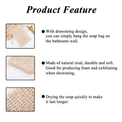5 Pack Natural Fiber Soap Bags for Foaming and Drying Soap